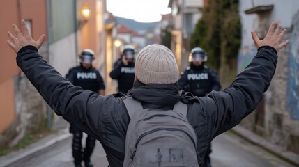 Offender detention: police capture, justice enforcement, criminal arrest, custody operation, law pursuit, public safety measure, suspect detainment, legal action, crime prevention,