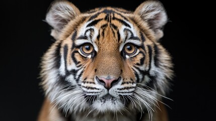 Fototapeta premium Sumatran tiger portrait, dark background, wildlife conservation