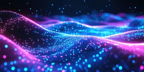 Obraz premium Captivating Digital Waves of Neon Light Creating an Ethereal Atmosphere in 3D Space