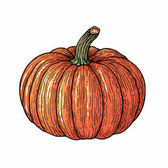 Rich orange pumpkin with detailed ridges and green stem