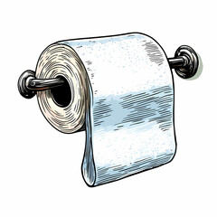 Roll of toilet paper on wall mounted holder, clean and ready to use
