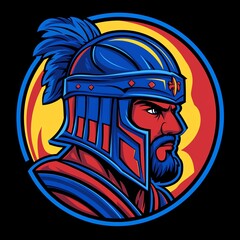Naklejka premium A vibrant illustration of a warrior in a helmet, symbolizing strength and bravery. The bold colors and detailed design evoke a sense of adventure and historical significance.