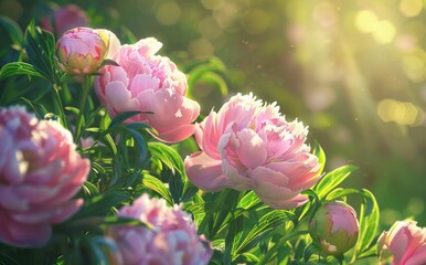 A bouquet of pink peonies template, floral background