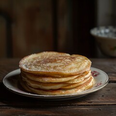 Pancakes dessert stand on a decorated table in a plate photo