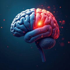 3D Brain Model with Active Hemisphere in Contrasting Colors. Excellent for illustrating neuroscience, medical research, brain health, cognitive function, educational materials