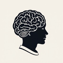 Brain Silhouette Profile Illustration on Beige Background. For medical websites, educational materials, scientific publications, psychology resources
