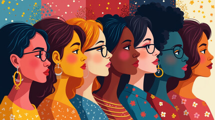 Diverse Women Portraits – Colorful Stylized Illustration of Multicultural Beauty