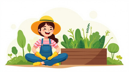 Cheerful Cartoon Gardener with Vegetables – Urban Agriculture and Sustainable Living