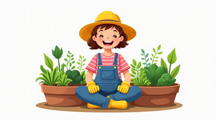 Cheerful Cartoon Gardener with Vegetables – Urban Agriculture and Sustainable Living