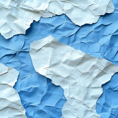 Fototapeta premium Crumpled paper texture, blue and white, abstract background, design element