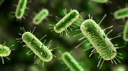 Fototapeta premium Rendered illustration depicts microscopic bacteria cells with numerous tiny spikes