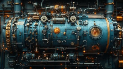 A large industrial machine with intricate mechanical details is shown