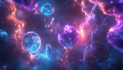 Abstract cosmic spheres swirling in nebulae