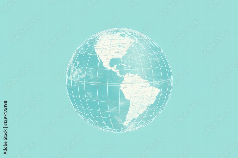 Aufkleber globe illustration featuring americas with a light blue background in a minimalist design. generativ