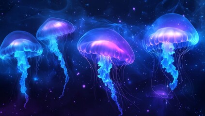Naklejka premium Glowing jellyfish in cosmic nebula