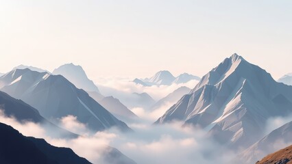 Majestic Mountain Peaks Emerging from Clouds at Sunrise