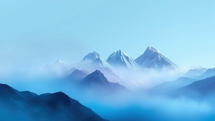 Misty Blue Mountains Landscape at Dawn