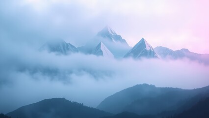 Misty Mountain Peaks at Sunrise Dramatic Landscape