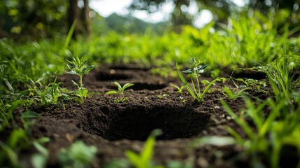 Fototapeta premium Soil with Seedling Holes