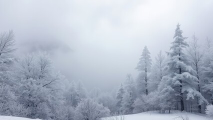 Snowy Forest Landscape in Winter Mist