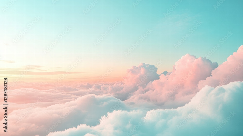Poster beautiful pastel clouds at sunset creating a serene sky view over the horizon from above. generative