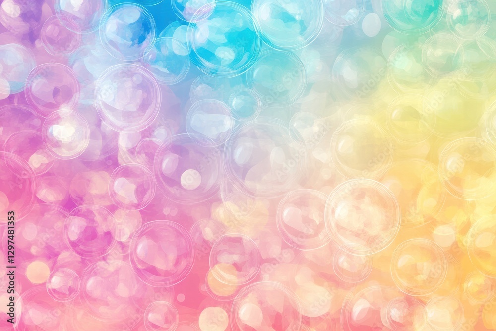 Poster Colorful repeating pattern of soap bubbles on a vibrant gradient background in a playful and whimsical design. Generative AI