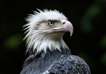 Obraz premium Majestic White-Headed Eagle in Profile with Striking Features and Detailed Plumage Against a Dark Background for Nature Photography Enthusiasts
