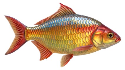 Fototapeta premium Photorealistic Rainbow Fish with Iridescent Scales – 3D Digital Art on White Background