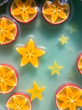 slices of star fruit floating in water