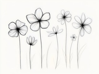 Delicate hand drawn floral composition of simple black flowers with fine lines in modern monochrome illustration symbolizing fragility beauty and the ephemeral nature of life