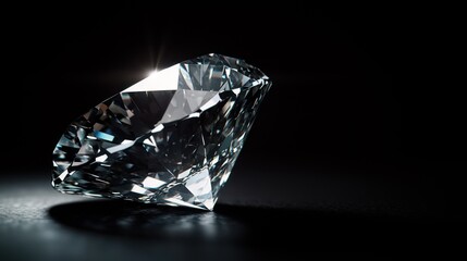 A sparkling diamond positioned elegantly on a dark surface, reflecting light and showcasing its brilliance