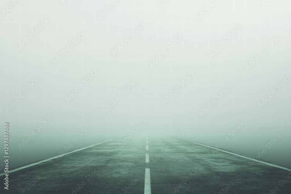 Fototapete foggy road stretches into the distance under an overcast sky, creating a mysterious atmosphere in so