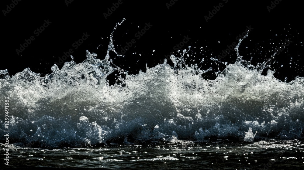Poster a powerful water splash against a dark background, creating a clean and refreshing abstract composit
