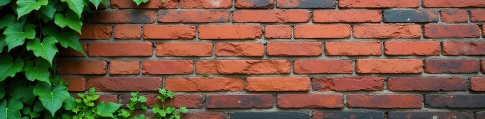Obraz premium Old brick wall with ivy growing through mortar, architecture, old brick wall