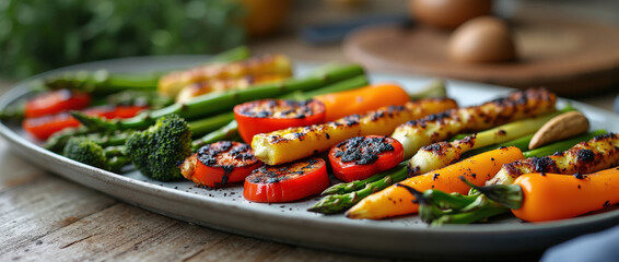 Grilled vegetables arranged beautifully on a serving platter