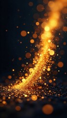 Swirling golden glitter particles dance in mid-air, swirl, opulence
