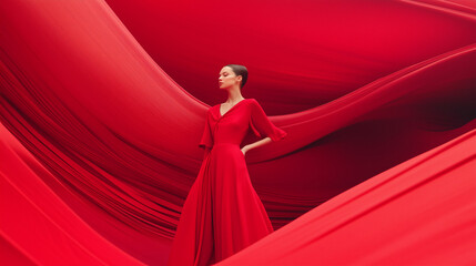 woman in red dress in red