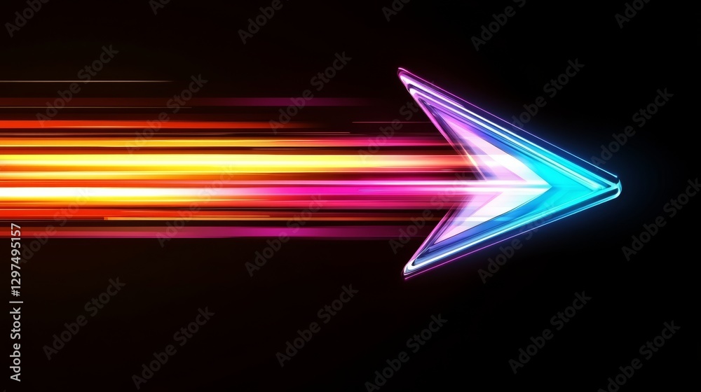 Poster a dynamic neon arrow streaks rapidly across a dark background, illuminating the path ahead with an a