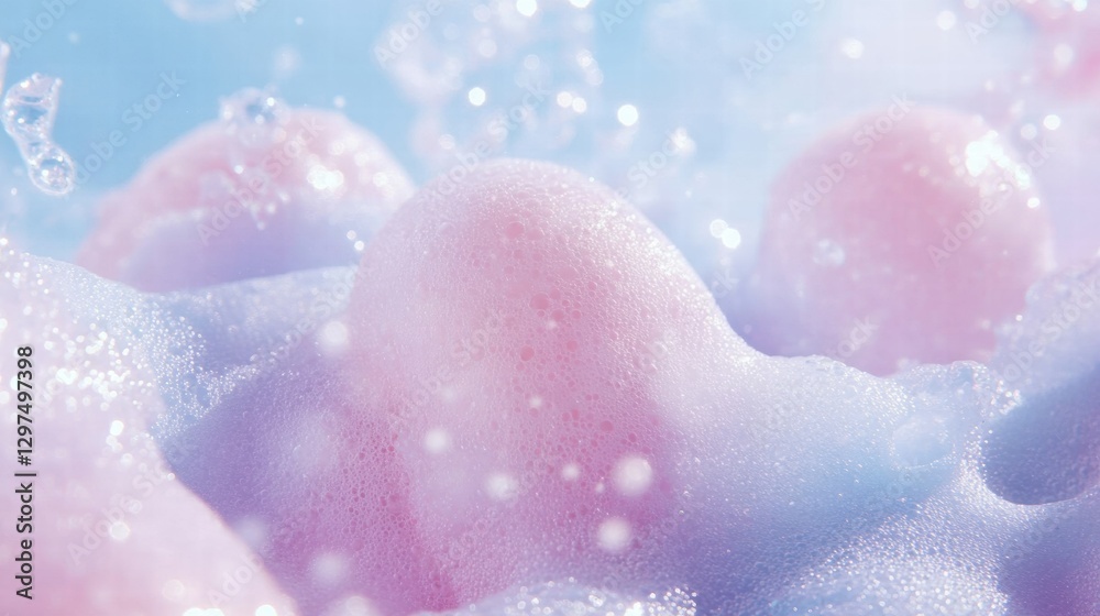 Aufkleber Bubbles create a colorful and soft texture with light reflections against a blue background. Generative AI