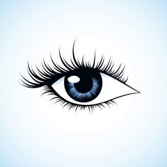 Stylized artistic blue eye with long black eyelashes set against soft gradient background evoking mystery and depth in abstract digital illustration