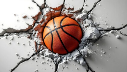 Basketball Shatters Concrete, Symbolizing Determination