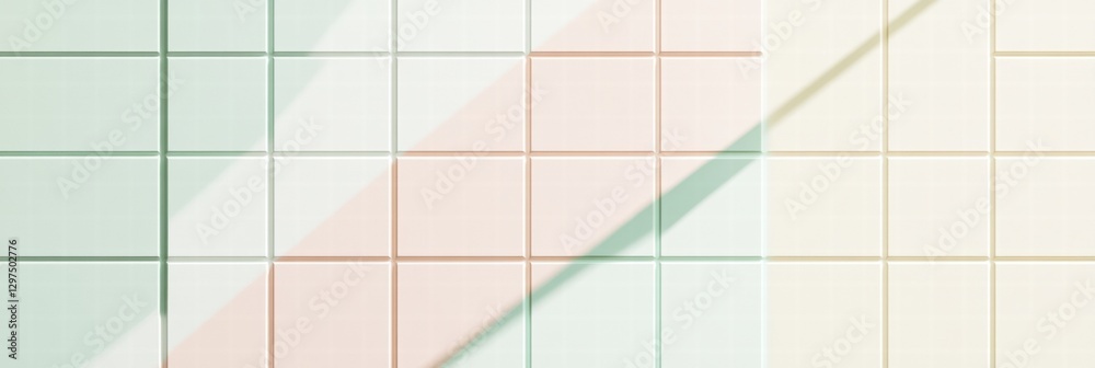 Poster Colorful tiled wall with soft shadows showcasing light reflections in a serene setting. Generative AI