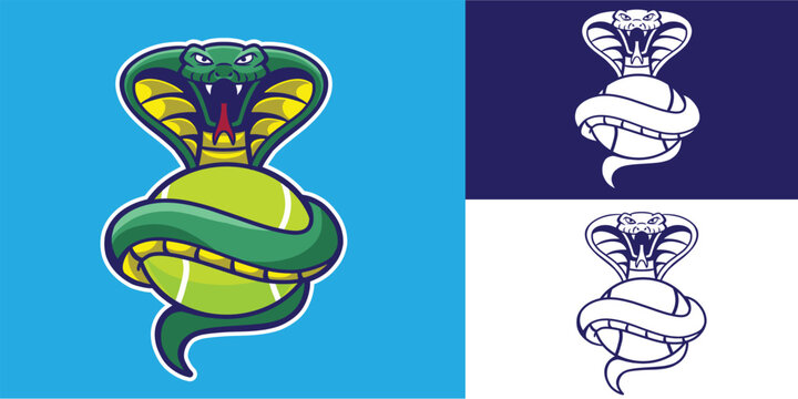 mascot snake with tennis ball good for logo, team logo, sport logo, sticker, etc