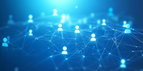 This illustration shows connected users engaging in a dynamic digital realm, representing thriving businesses and social networks, against a techinspired blue background that enhances its appeal