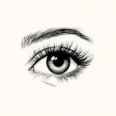 Black and white ink sketch of expressive female eye in minimalistic artistic illustration representing vision human emotion and high contrast aesthetic beauty concept