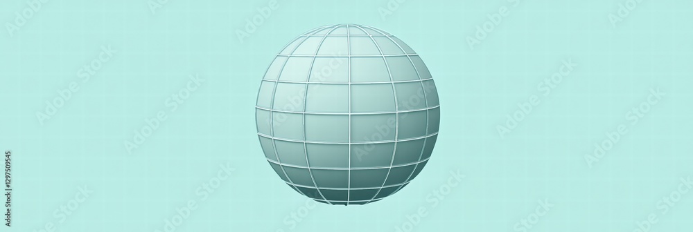 Poster Sphere design with grid pattern on a soft turquoise background representing global concept and digital visualization. Generative AI