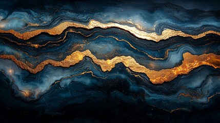 Naklejka premium Abstract navy blue and gold marble texture.