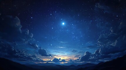starry night sky with a bright moon and a bright star