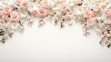 A delicate arrangement of pink and white flowers against a soft, light background, creating a serene and elegant atmosphere.