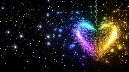 Colorful Heart Light Trails In Night Sky With Stars And Sparkles.Description Visualizing magic and